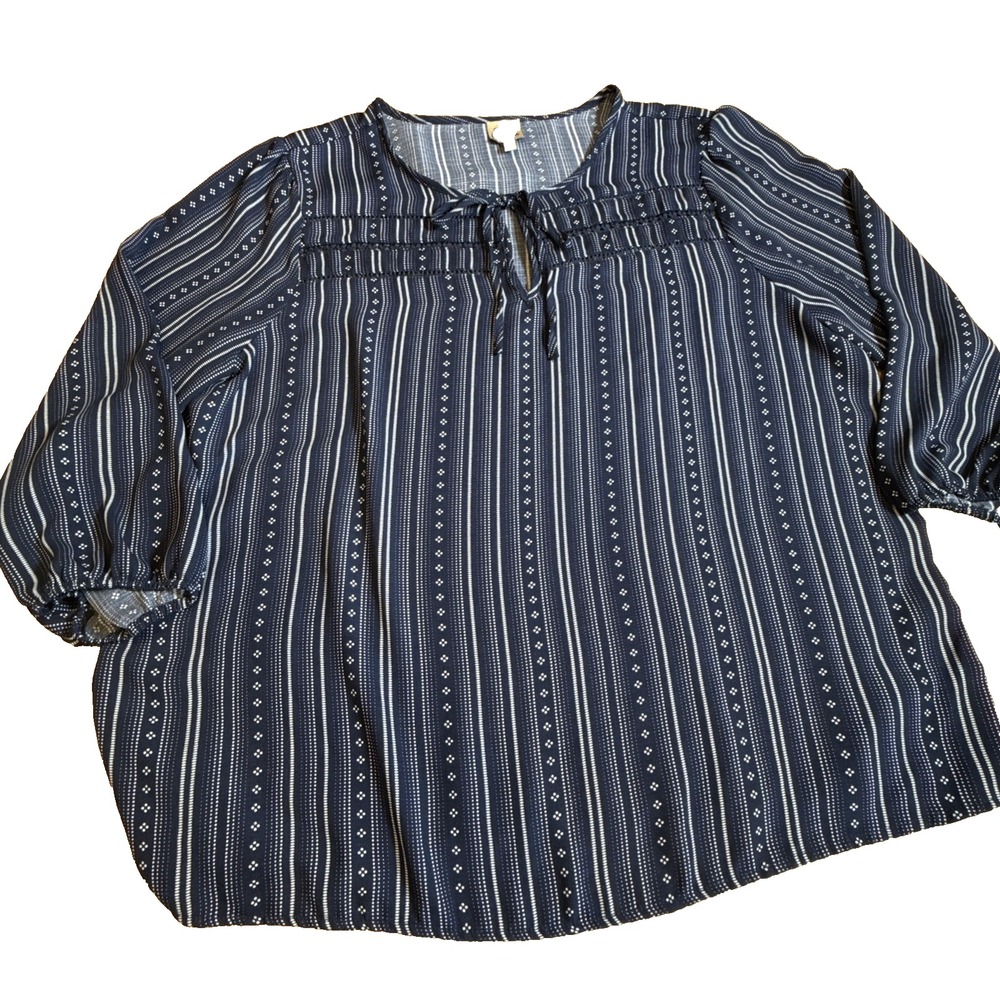Como Vintage Womens Top Size XL Navy‎ Blue 3/4 Sleeve  Striped(110)